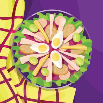 Cartoon fiambre, traditional Guatemalan salad. Top view vector