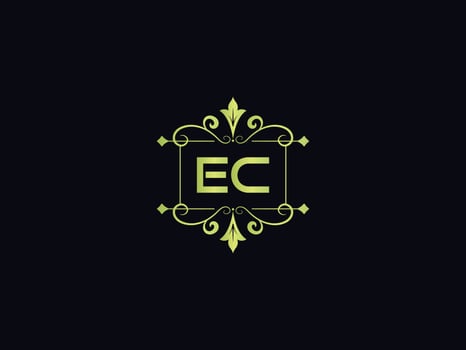 Minimal Ec Logo Image, Square Ec Luxury Logo Letter Vector Icon Design