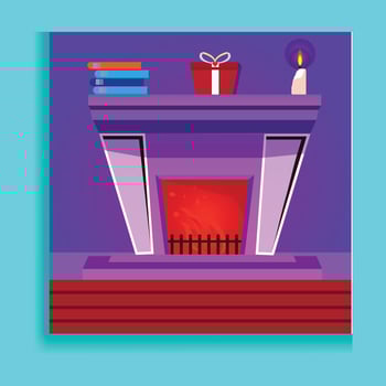 Fireplace with Bucket and Shelf for Vase Decorator. vector
