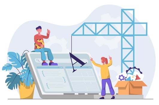 Web development. Designers are working on web design vector