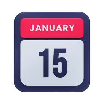 January Realistic Calendar Icon 3D Illustration Date January 15 png
