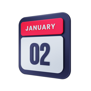 January Realistic Calendar Icon 3D Illustration Date January 02 png