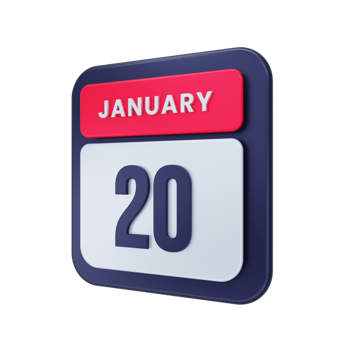 January Realistic Calendar Icon 3D Illustration Date January 20 png