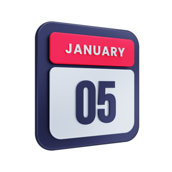 January Realistic Calendar Icon 3D Illustration Date January 05 png