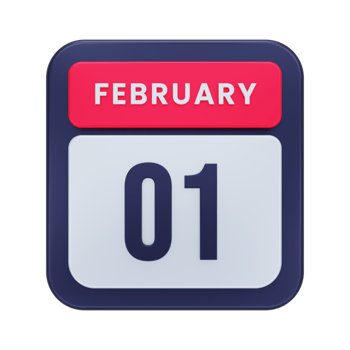 February Realistic Calendar Icon 3D Illustration Date February 01 png