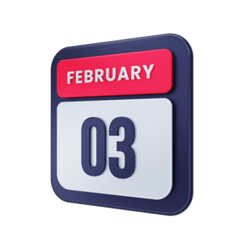 February Realistic Calendar Icon 3D Illustration Date February 03 png