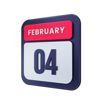 February Realistic Calendar Icon 3D Illustration Date February 04 png