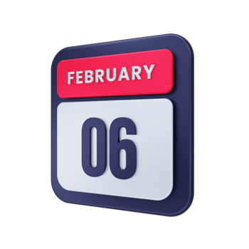 February Realistic Calendar Icon 3D Illustration Date February 06 png