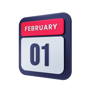 February Realistic Calendar Icon 3D Illustration Date February 01 png