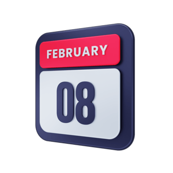 February Realistic Calendar Icon 3D Illustration Date February 08 png