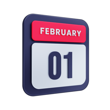 February Realistic Calendar Icon 3D Illustration Date February 01 png