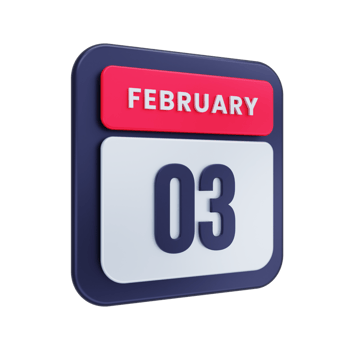 February Realistic Calendar Icon 3D Illustration Date February 03 png