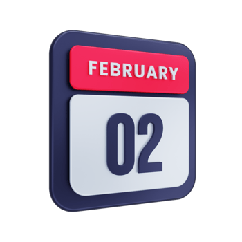 February Realistic Calendar Icon 3D Illustration Date February 02 png