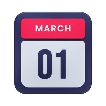 March Realistic Calendar Icon 3D Illustration Date March 01 png