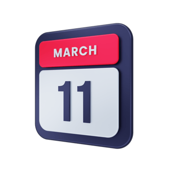March Realistic Calendar Icon 3D Illustration Date March 11 png