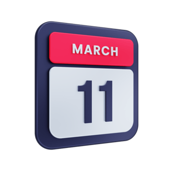 March Realistic Calendar Icon 3D Illustration Date March 11 png