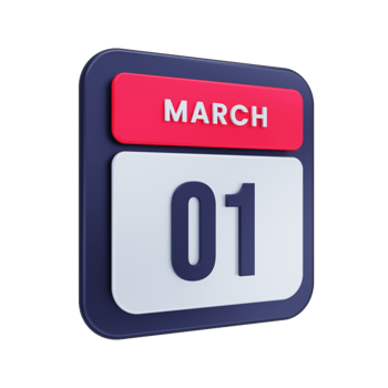 March Realistic Calendar Icon 3D Illustration Date March 01 png