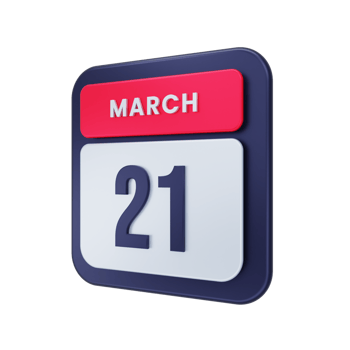 March Realistic Calendar Icon 3D Illustration Date March 21 png