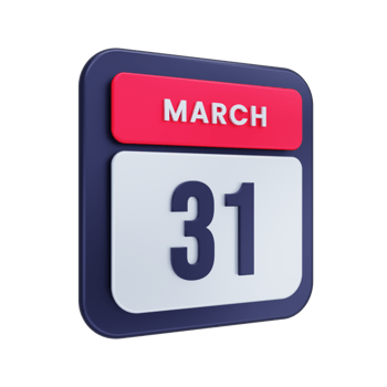 March Realistic Calendar Icon 3D Illustration Date March 31 png