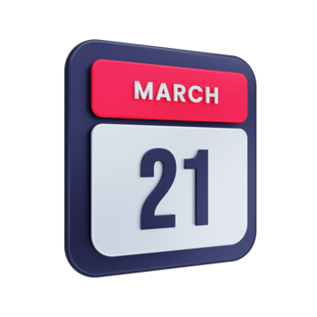 March Realistic Calendar Icon 3D Illustration Date March 21 png