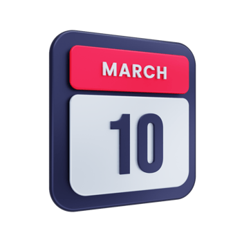 March Realistic Calendar Icon 3D Illustration Date March 10 png