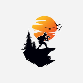 Male adventure photographer with moon logo design vector