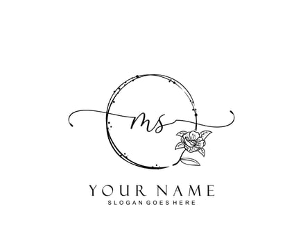 Initial MS beauty monogram and elegant logo design, handwriting logo of initial signature, wedding, fashion, floral and botanical with creative template. vector