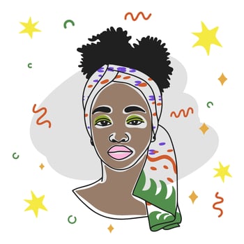 African girl with headscarf, decoration for banner, people of color, vector