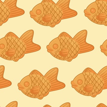 Taiyaki seamless pattern. Traditional Japanese sweets in fish shape. Asian food. Colorful vector illustration isolated on white background.