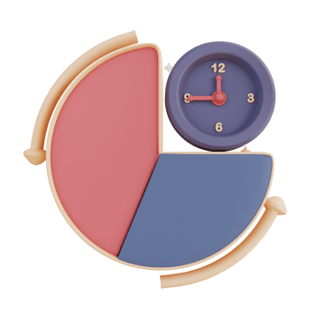 3D Illustration time management and pie chart png
