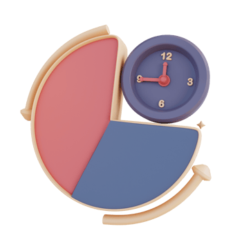 3D Illustration time management and pie chart png