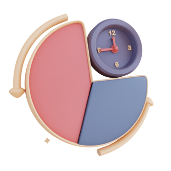 3D Illustration time management and pie chart png