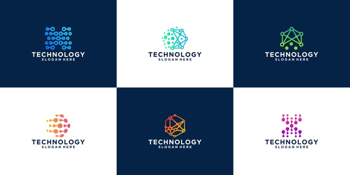 Collection of modern blockchain technology logo symbol design templates vector