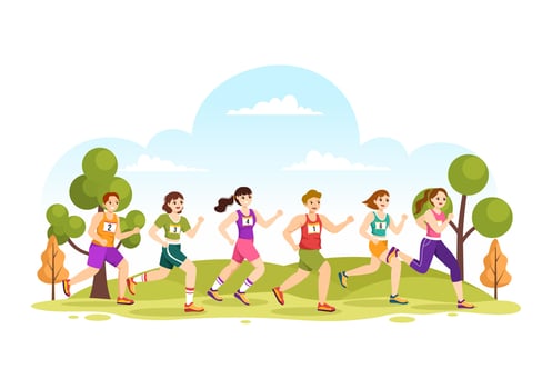 Marathon Race Illustration with People Running, Jogging Sport Tournament and Run to Reach the Finish Line in Flat Cartoon Hand Drawn Template vector