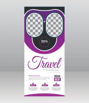 Tour and Travel Sale Roll up Banner Standee with a Place for Photos and Information for Travel Agency Business vector