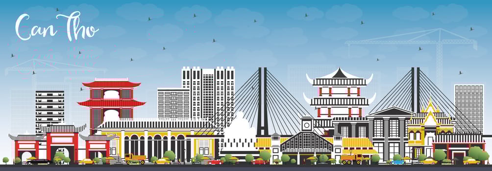 Can Tho Vietnam City Skyline with Gray Buildings and Blue Sky. vector