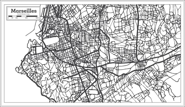Marseille France City Map in Retro Style. Outline Map. vector