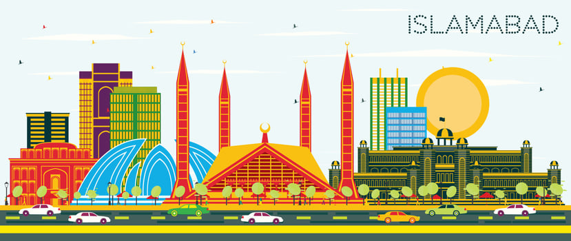 Islamabad Pakistan City Skyline with Color Buildings and Blue Sky. vector