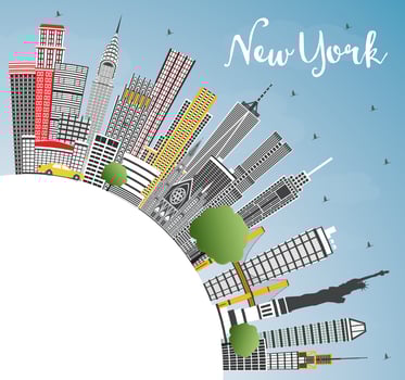 New York USA City Skyline with Gray Skyscrapers, Blue Sky and Copy Space. vector