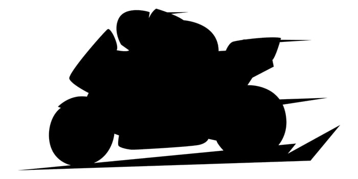 motorcycle racer silhouette icon side view. sports motorcycle. motor racing. very fast. vector black and white illustration.