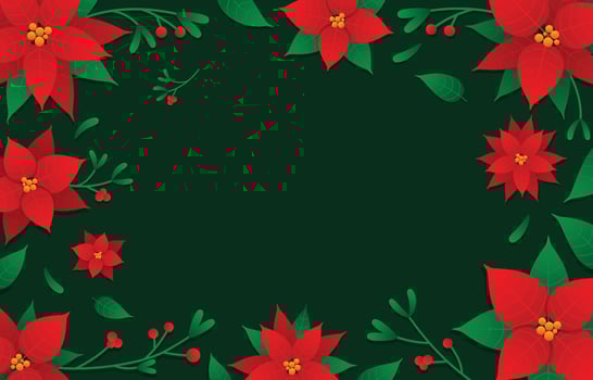 Red Poinsettia Flower On Green vector