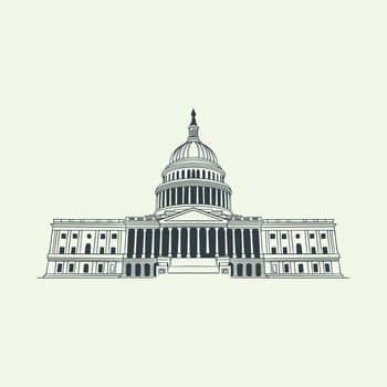 President day hand drawn vintage elements with big building isolated on white background. vector