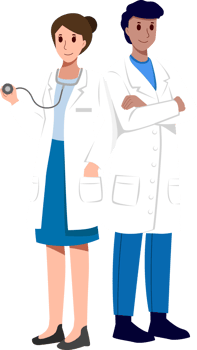 Medical Team . Doctors with white coat . Cartoon characters . Vector . png