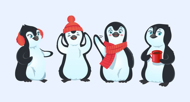 Penguins cartoon vector illustration. Christmas characters