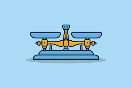 Balance Scale vector illustration. Business and finance objects icon concept. Bowls of scales in balance vector design with shadow on blue background.