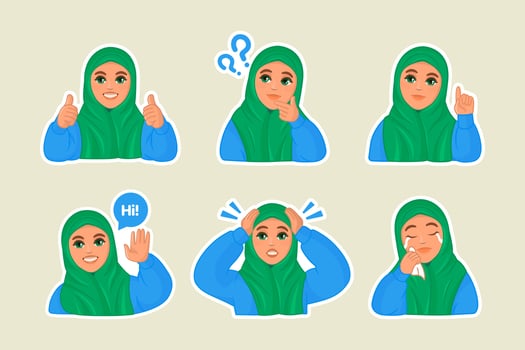 Cute Muslim girl with different face expressions vector