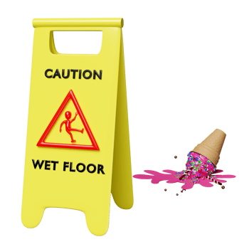 caution slippery or wet floor caution plastic sign with ice cream cones fallen on the floor isolated. warning symbol, 3d render illustration png