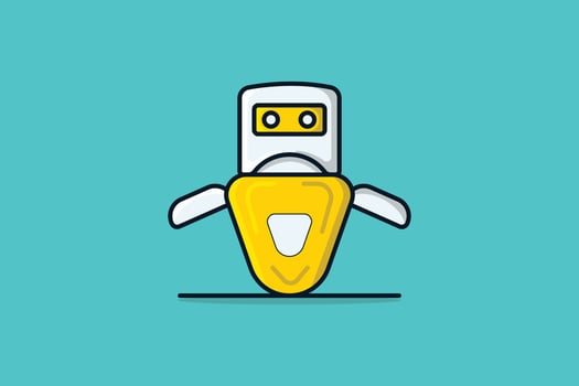 Robot Cartoon Character vector illustration. Technology Robot icon concept. Cute helper robot mascot character symbol vector design. Smart robot with shadow on orange background logo design.