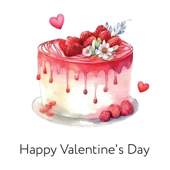 Valentine's day watercolor cake, piece of cake. It can be used for card, postcard, cover, invitation, wedding card, mothers day card, birthday card, menu, recipe. vector