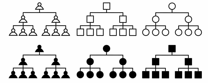 outline silhouette Organization structure or family tree icon set isolated on white background vector